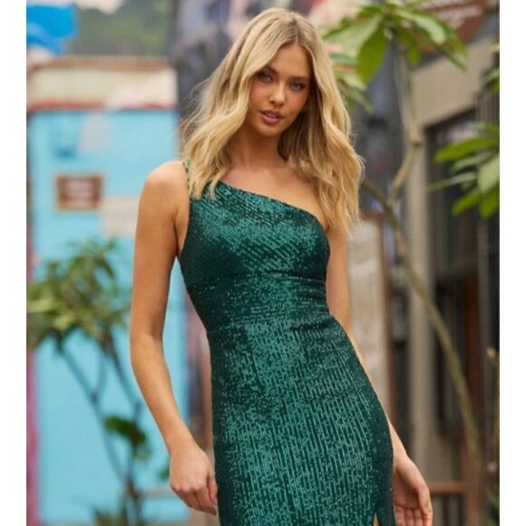 Sequin One Shoulder Mini Dress M - Picture 1 of 10
